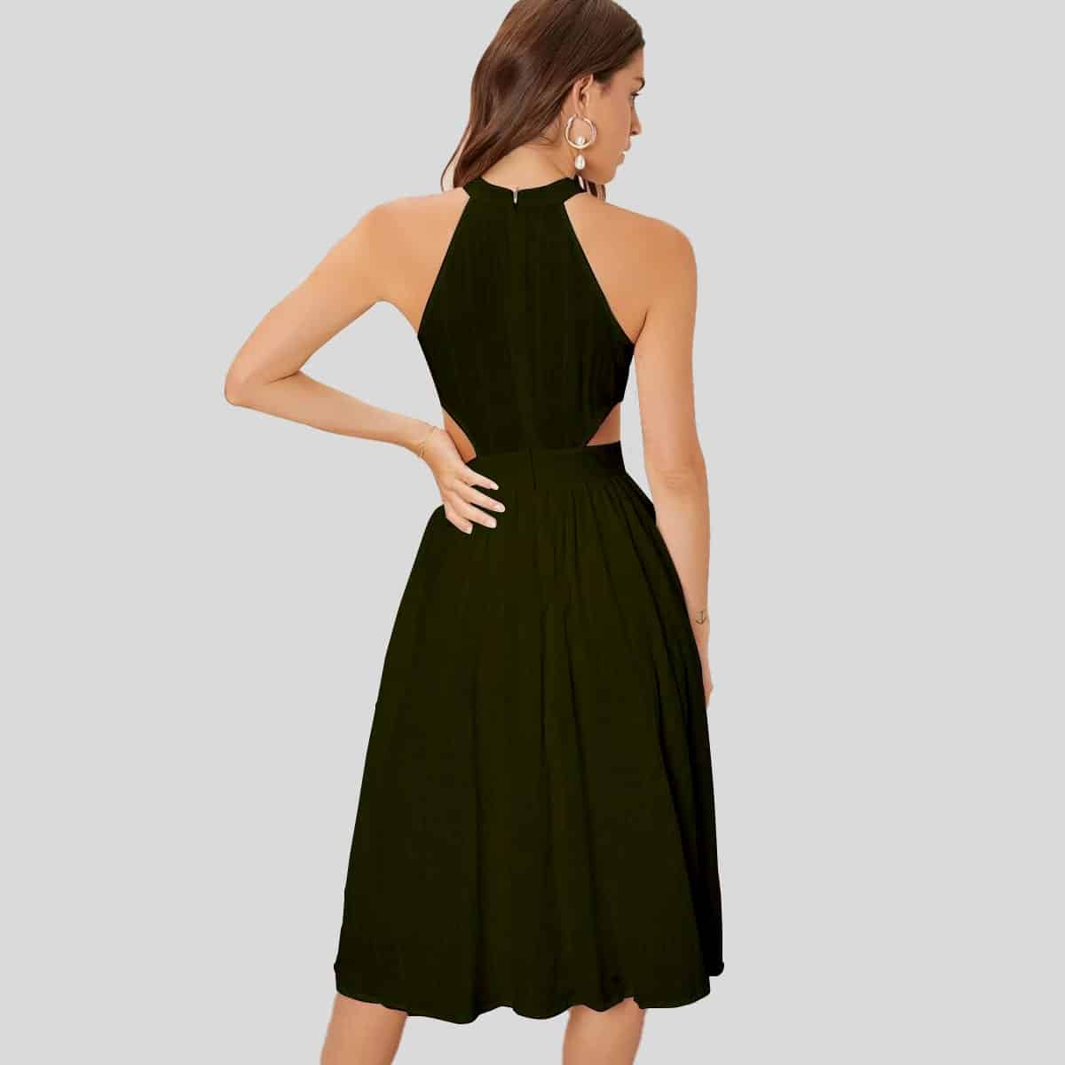 Seaweed Cut Out Waist Rucked Halter Dress-RCD016
