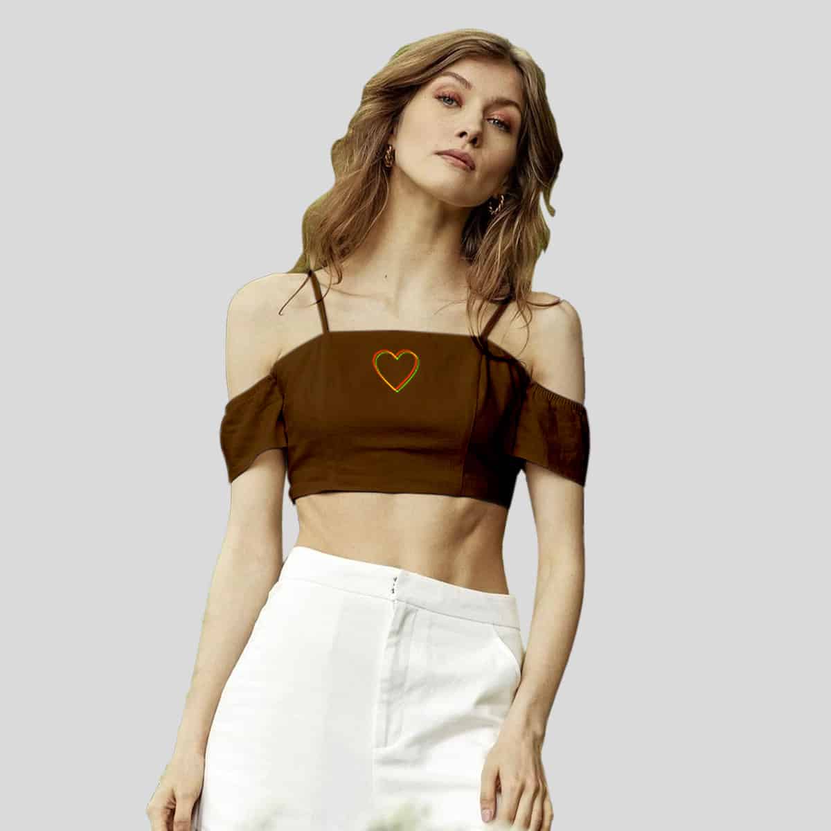 Walnut Brown Cold Shoulder Shirred Back Top-RCT028