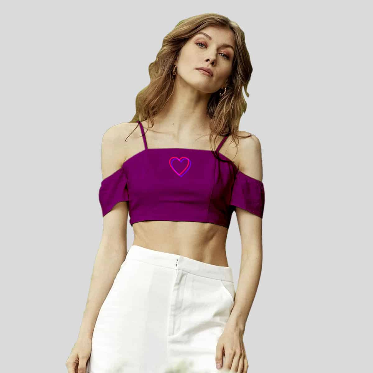 Purple Cold Shoulder Shirred Back Top-RCT029
