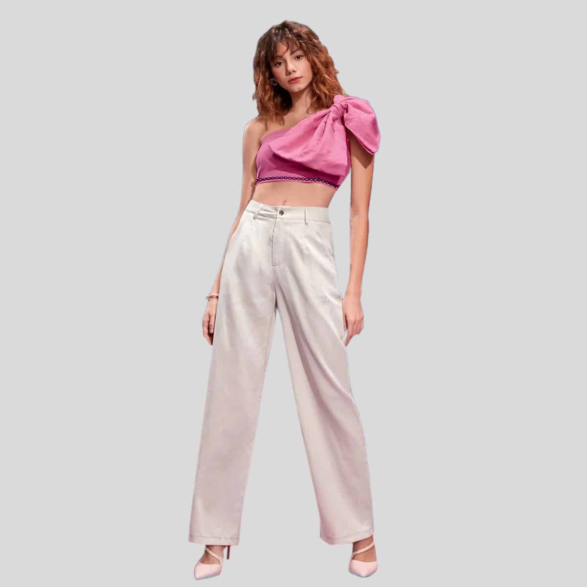 Baby Pink Becton Big Bow Front Crop Top-RCT030
