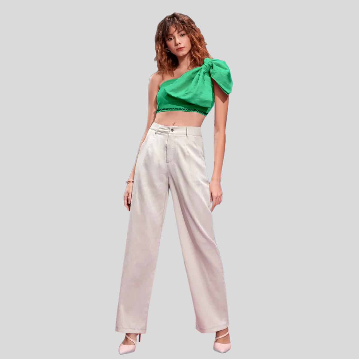 Seafoam Green Becton Big Bow Front Crop Top-RCT031