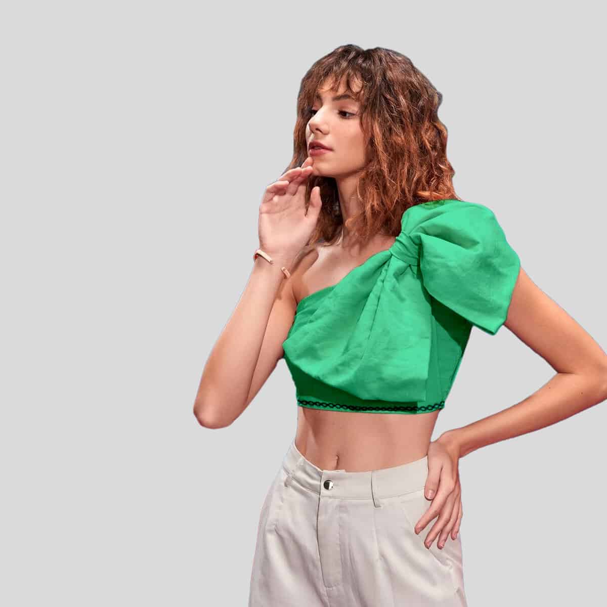 Seafoam Green Becton Big Bow Front Crop Top-RCT031