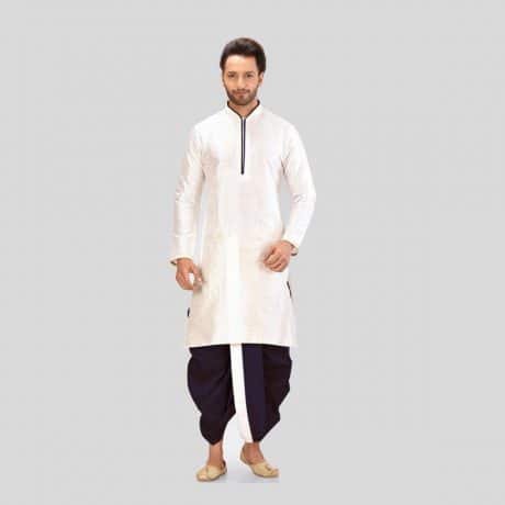 Special Men White Kurta With Navy Blue Dhoti-RMK001