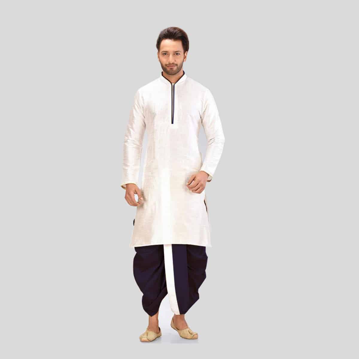 Special Men White Kurta With Navy Blue Dhoti-RMK001