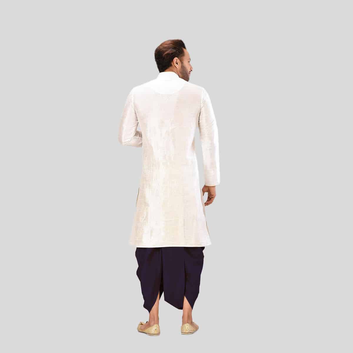 Special Men White Kurta With Navy Blue Dhoti-RMK001