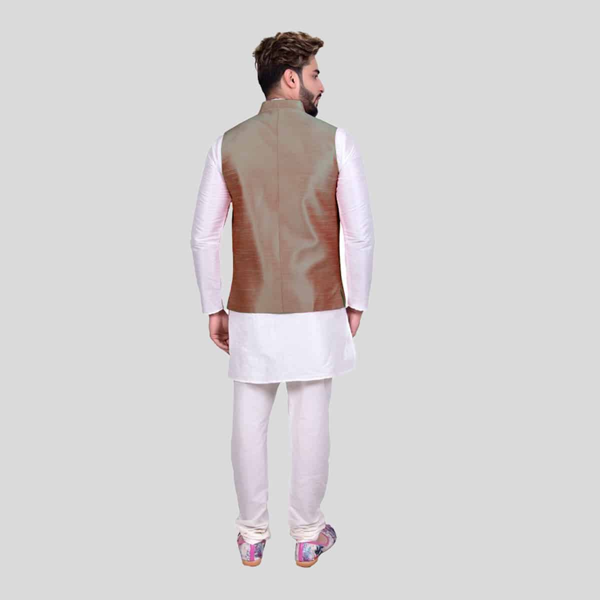 White Kurta Pajama With Waist Coat-RMK005
