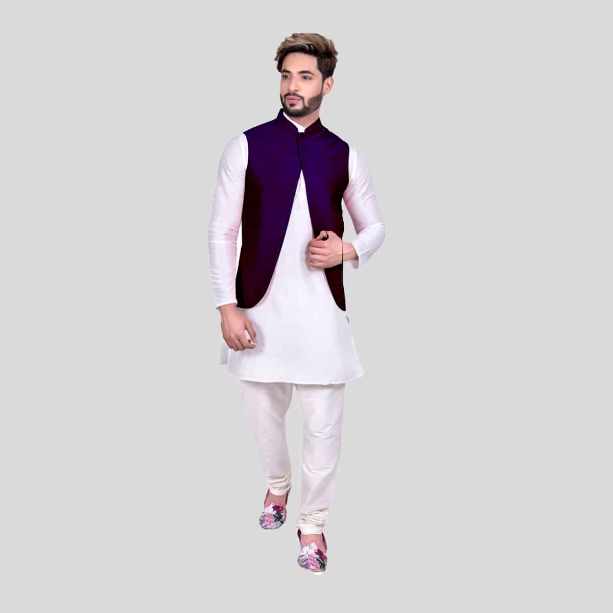 White Kurta Pajama With Waist Coat-RMK006