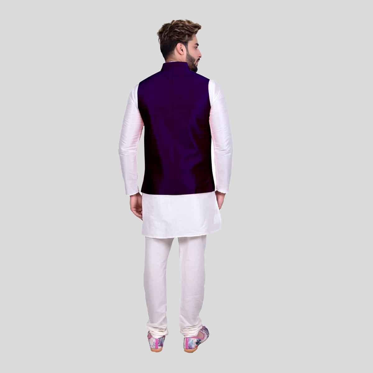 White Kurta Pajama With Waist Coat-RMK006