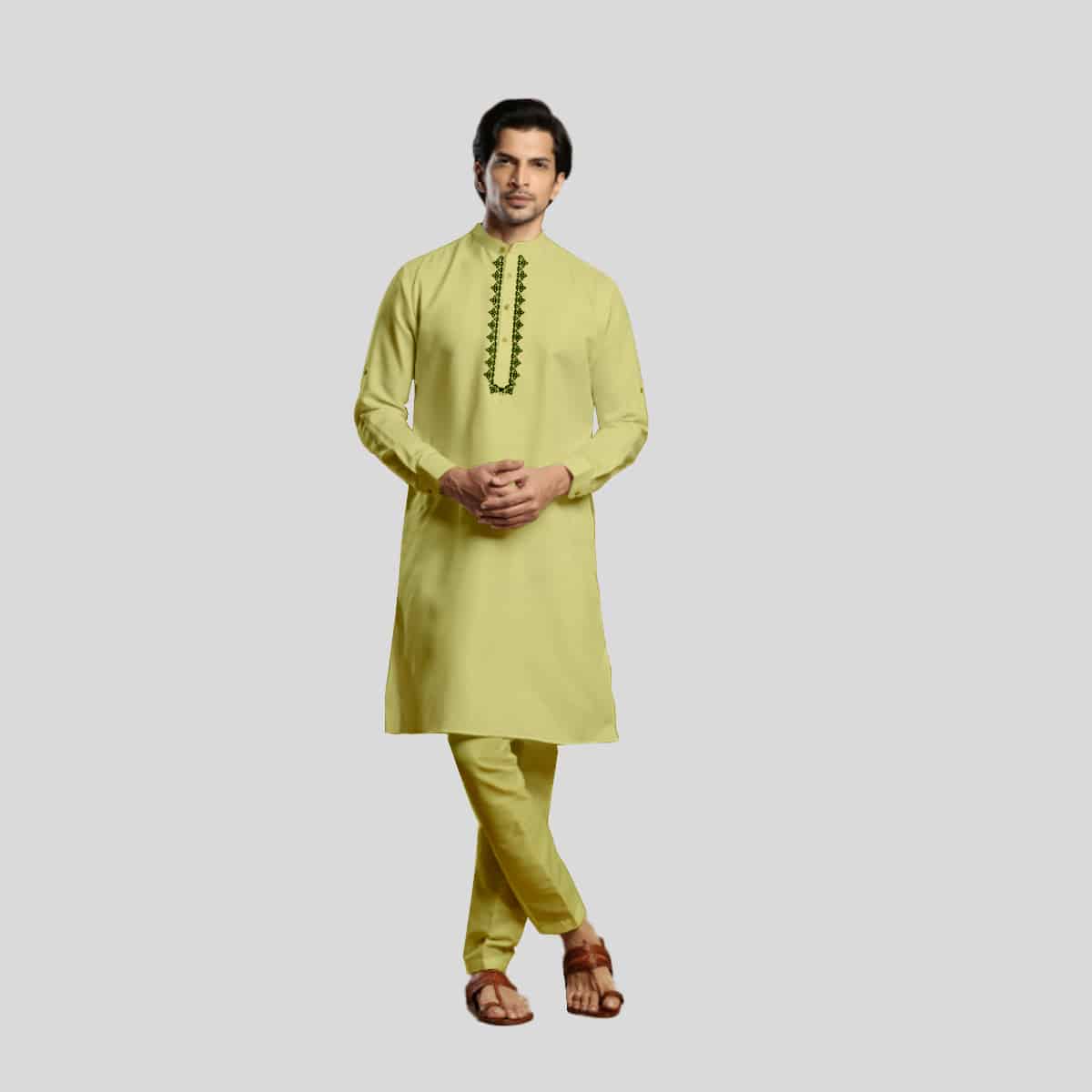 Solid Dijon Light Yellow Festive Kurta Set In Cotton For Men-RMK007