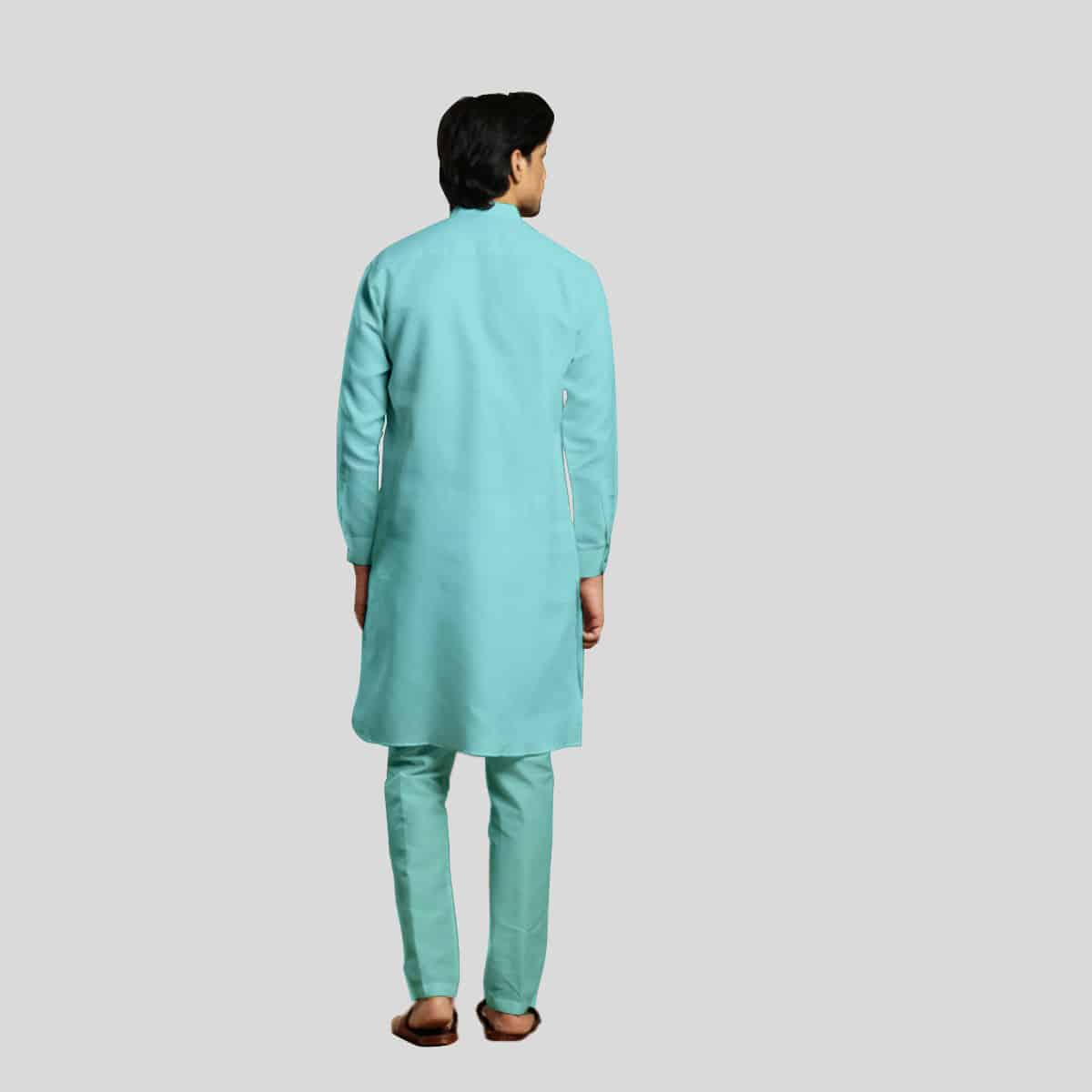 Solid Light Blue Festive Kurta Set In Cotton For Men-RMK008