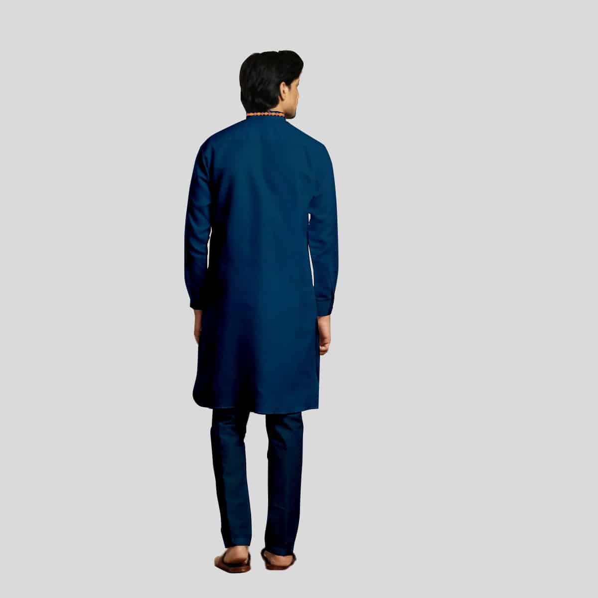 Solid Blue Festive Kurta Set In Cotton For Men-RMK010