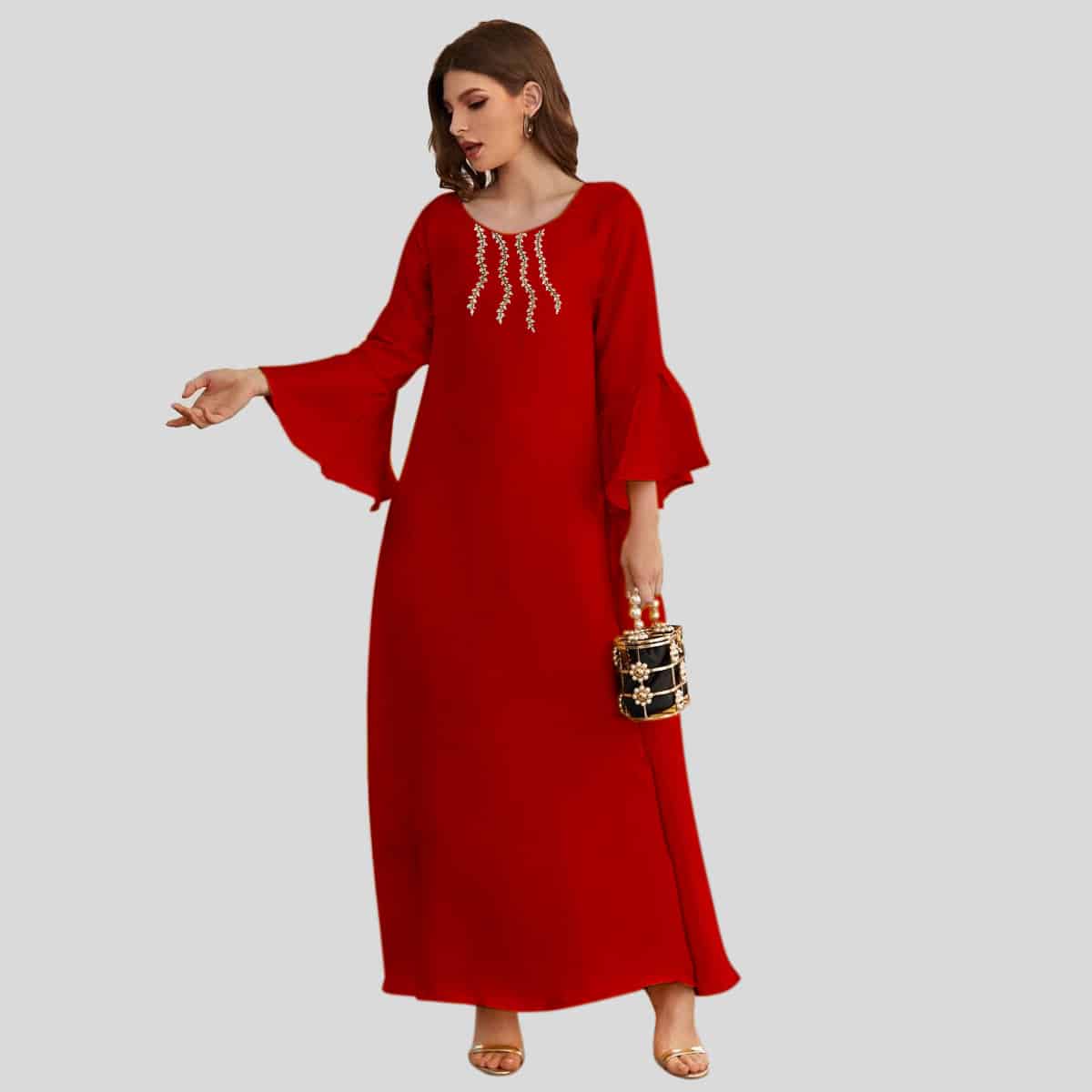 Appliques Flounce Sleeve Tunic Dress-RCK002