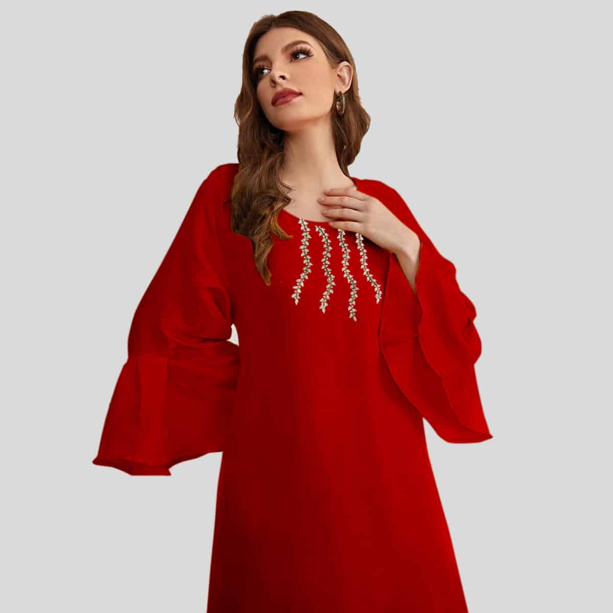 Appliques Flounce Sleeve Tunic Dress-RCK002