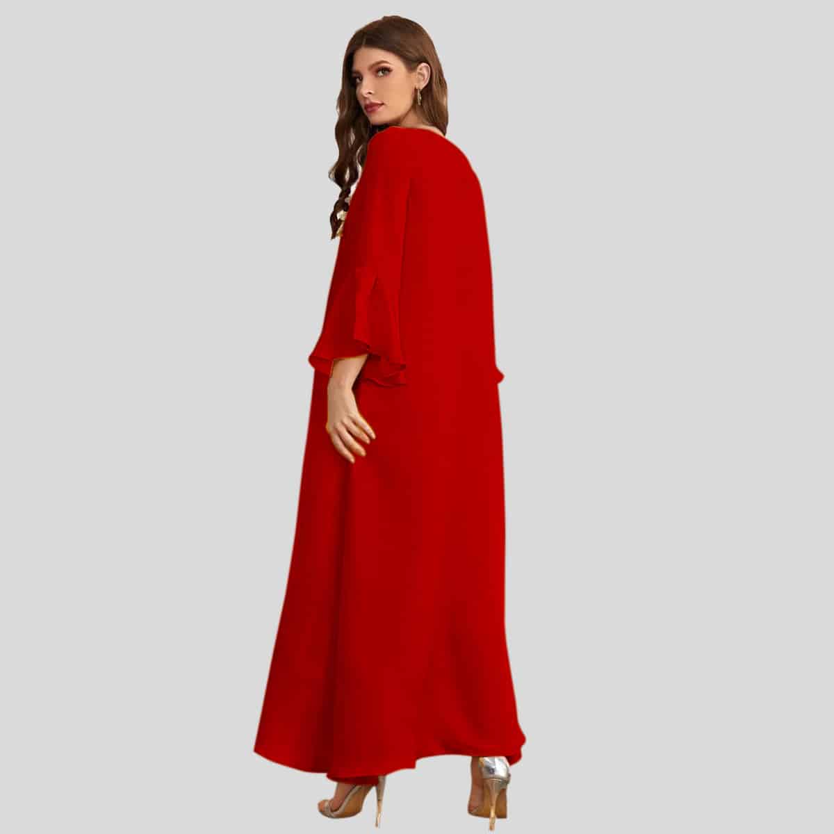 Appliques Flounce Sleeve Tunic Dress-RCK002