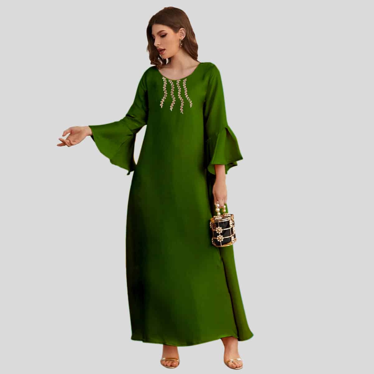 Appliques Flounce Sleeve Tunic Dress-RCK003