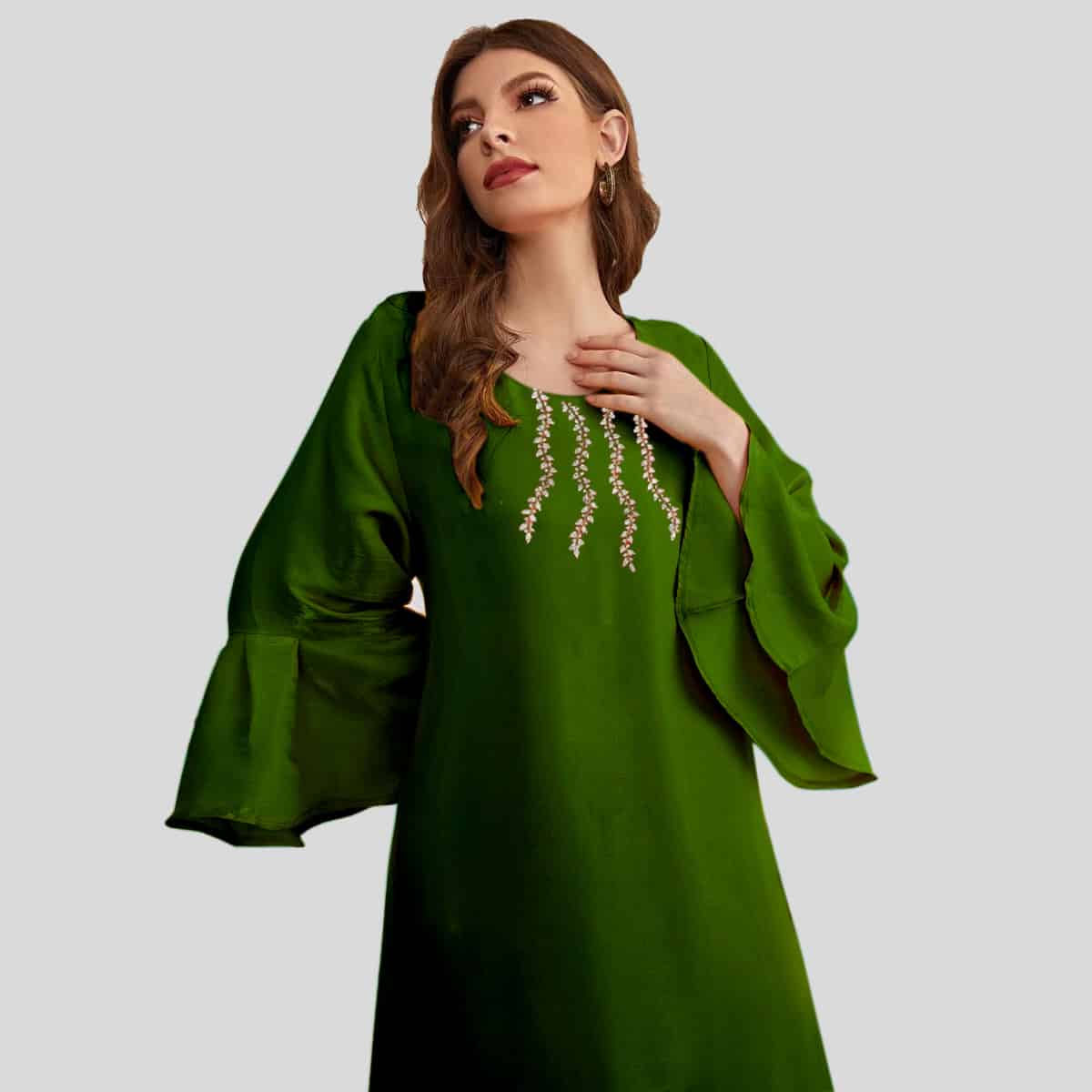 Appliques Flounce Sleeve Tunic Dress-RCK003