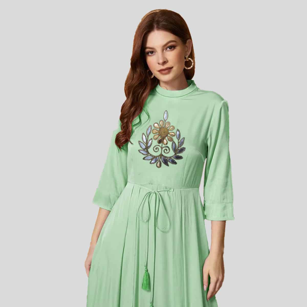 Amazing Embroidered Detail Tassel Tie Waist kurti-RCK005