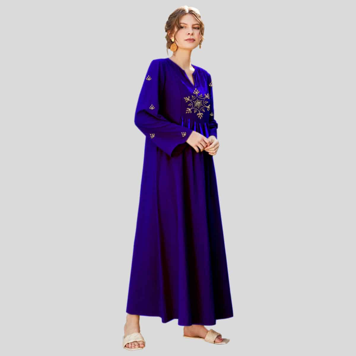 Dark Blue Embroidered Detail with Tassel Tie Waist kurti-RCK007