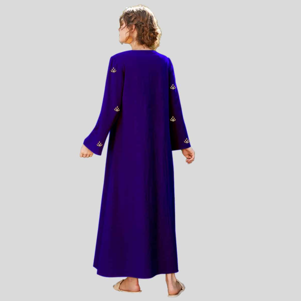 Dark Blue Embroidered Detail with Tassel Tie Waist kurti-RCK007