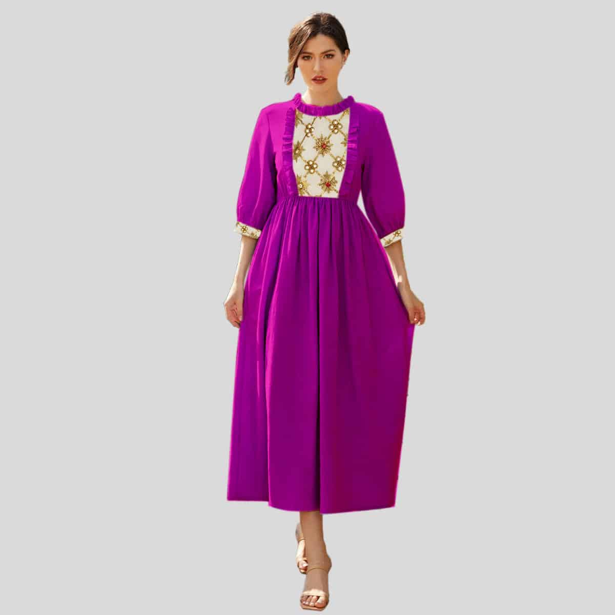 Purple Embroidery Ruffle Trim kurti-RCK010