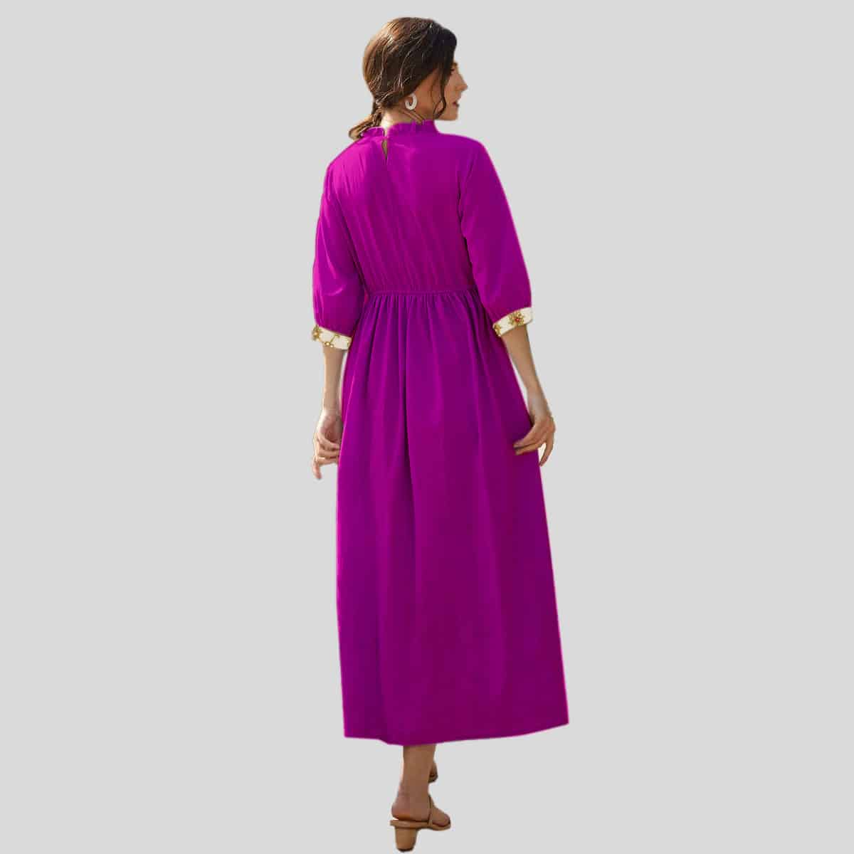 Purple Embroidery Ruffle Trim kurti-RCK010