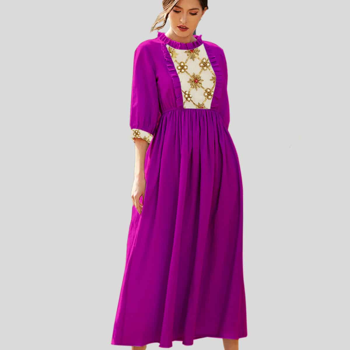 Purple Embroidery Ruffle Trim kurti-RCK010