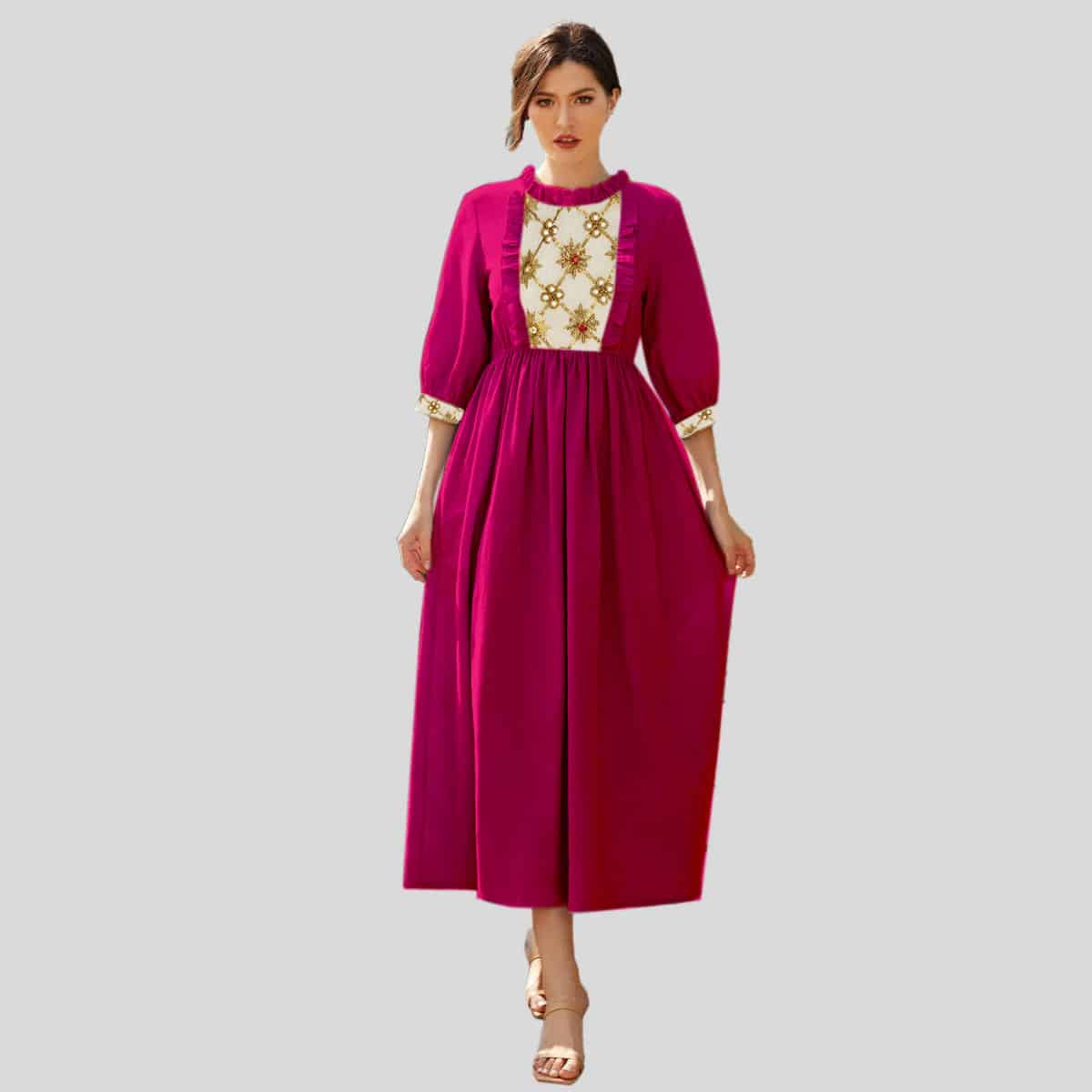Beet Red Embroidery Ruffle Trim kurti-RCK011