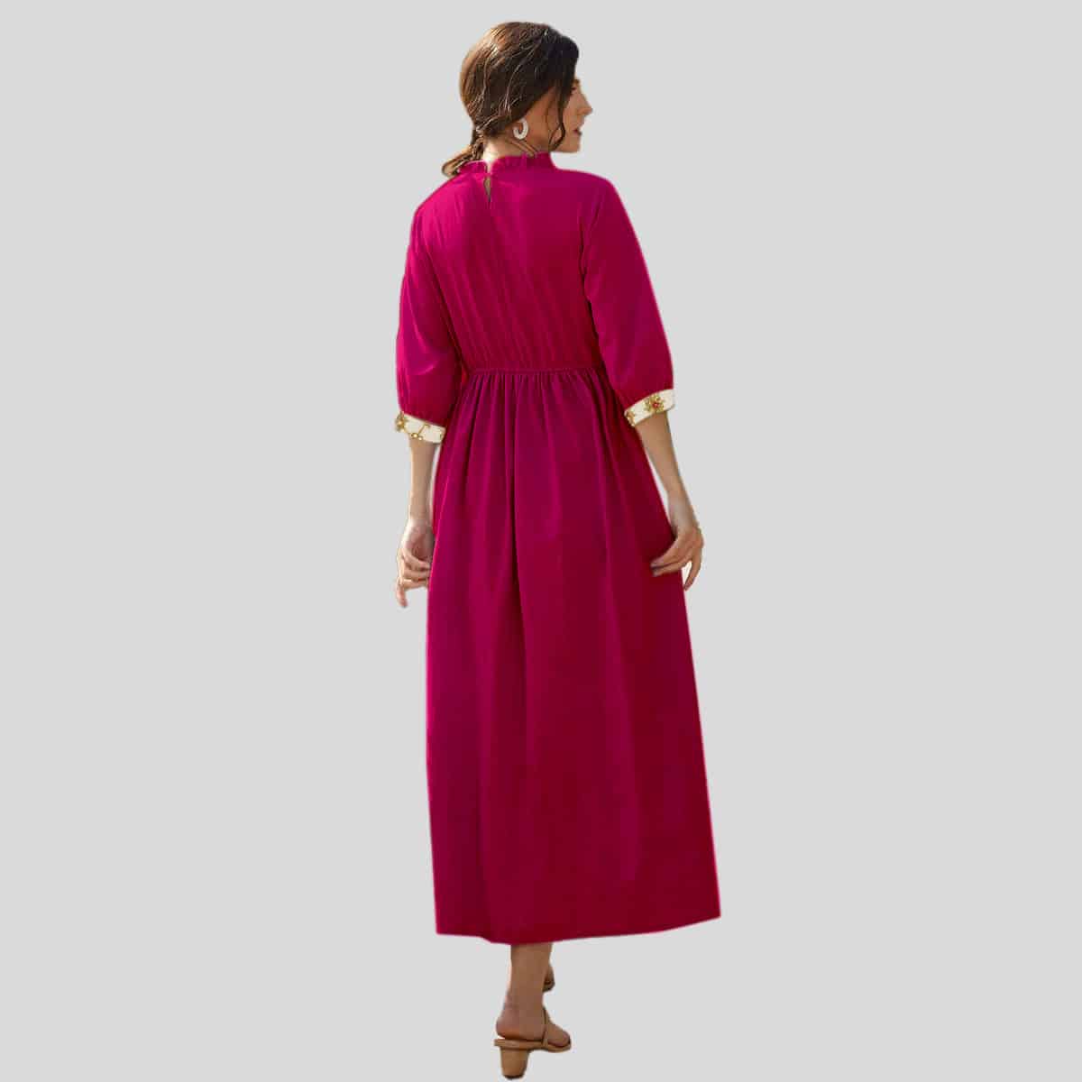 Beet Red Embroidery Ruffle Trim kurti-RCK011