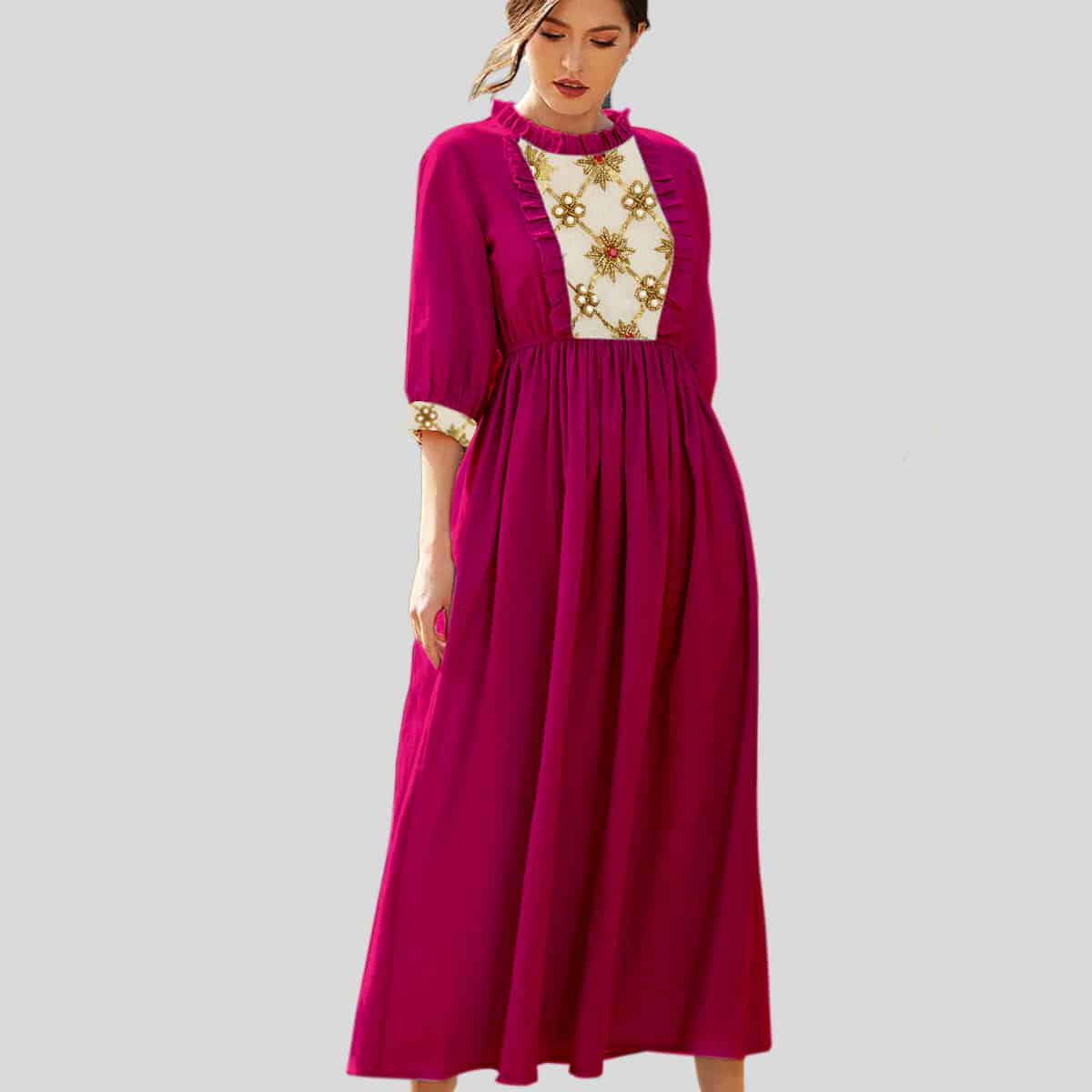 Beet Red Embroidery Ruffle Trim kurti-RCK011