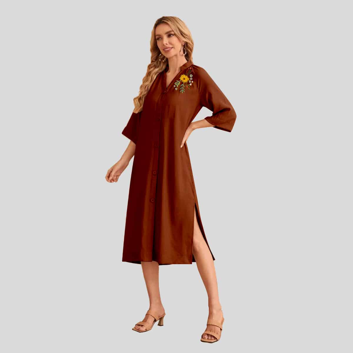 Notched Neck Buttoned Front Split Side-RCK012