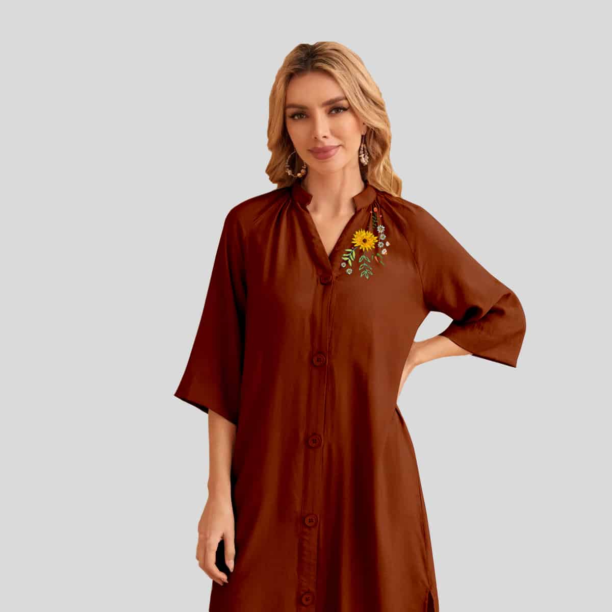 Notched Neck Buttoned Front Split Side-RCK012