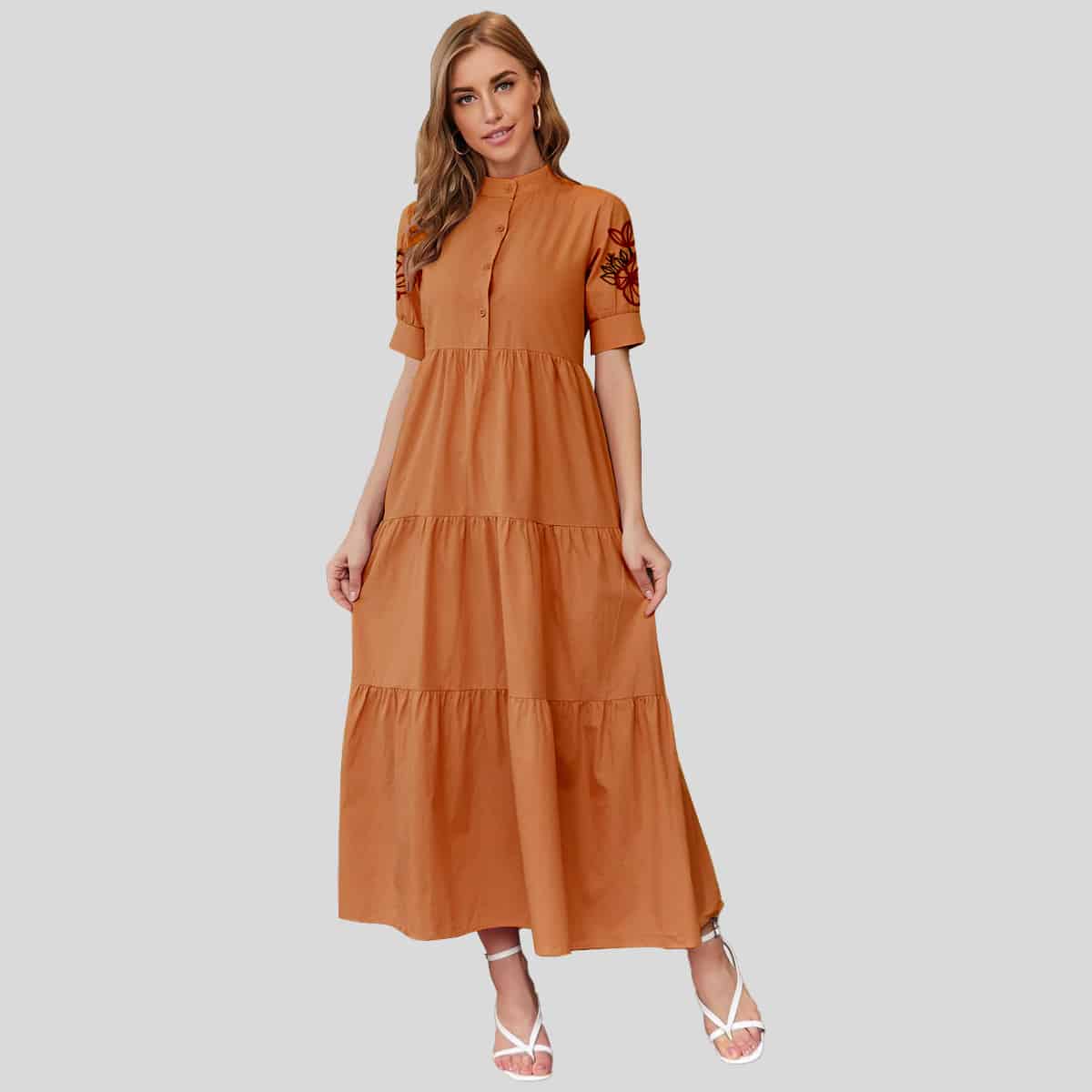 Sandy Brown Collar Button Up Smock-RCK016