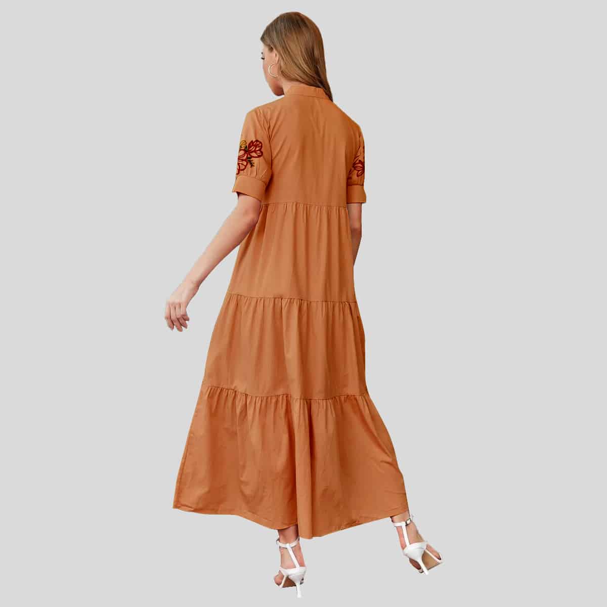 Sandy Brown Collar Button Up Smock-RCK016