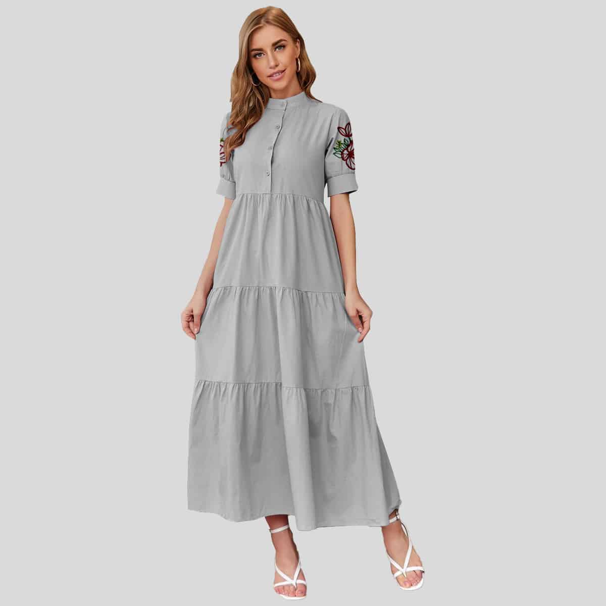 Grey Collar Button Up Smock-RCK017