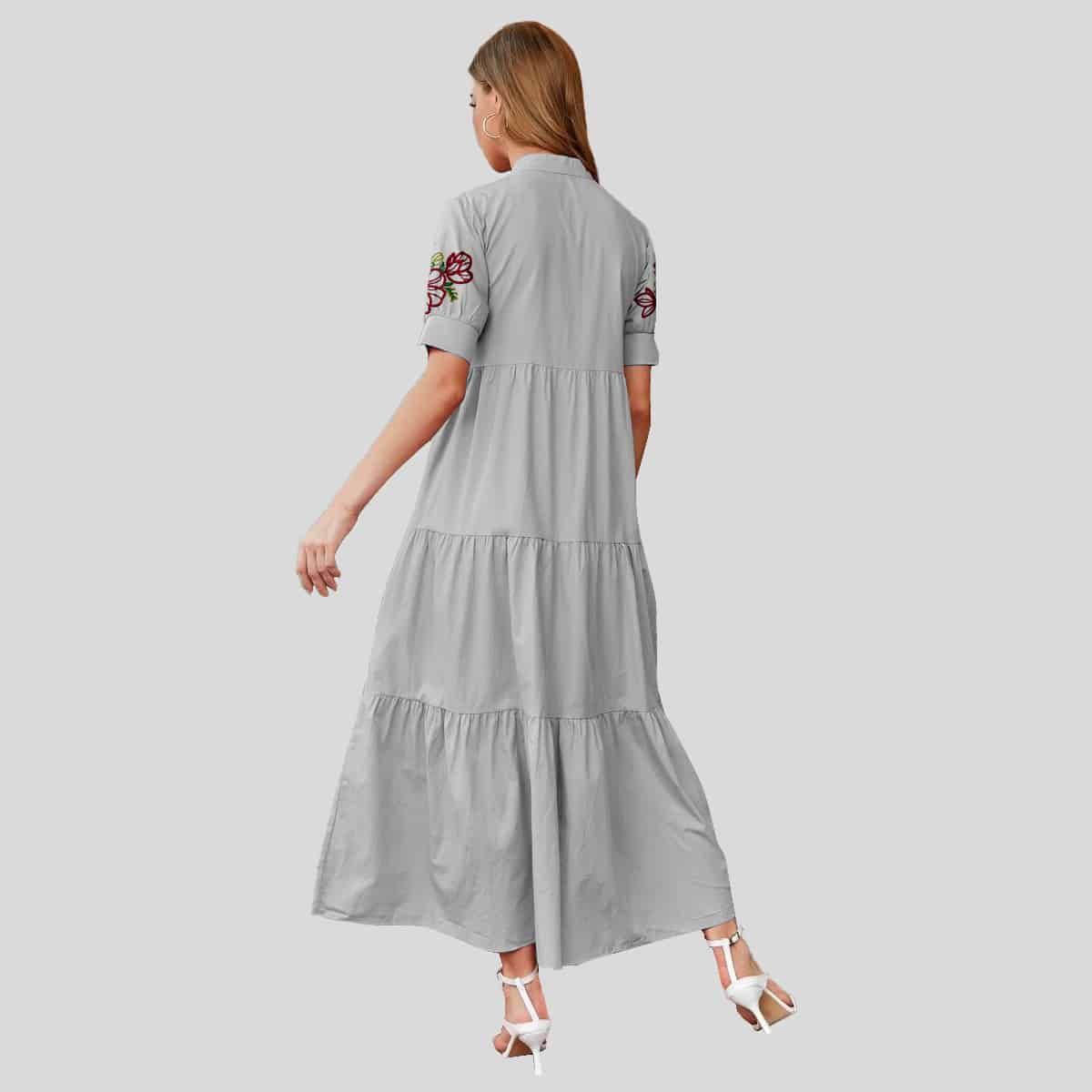Grey Collar Button Up Smock-RCK017