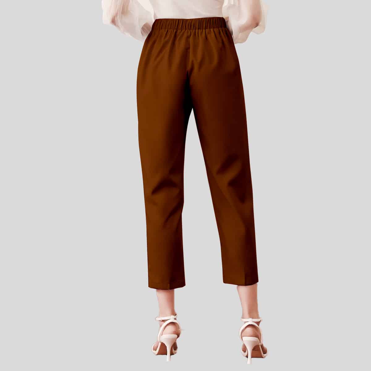 Ginger Bread Color Elastic Waist Tape Detail Fold Pleated Cropped Pants-RCP004