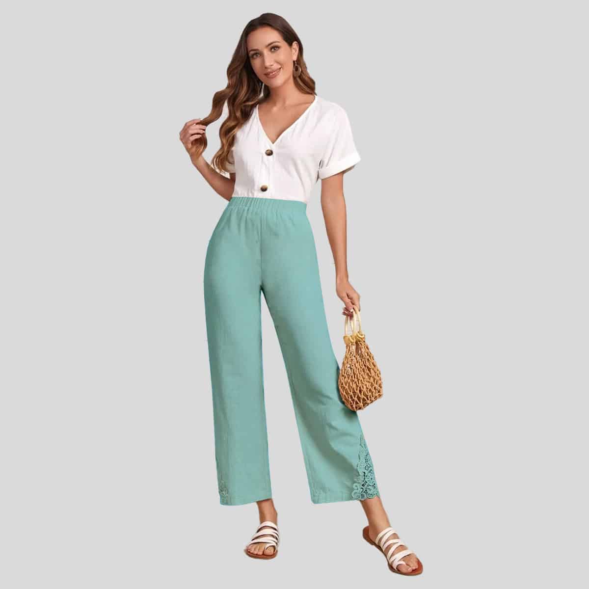 Sky Blue Lace Insert Pants-RCP006