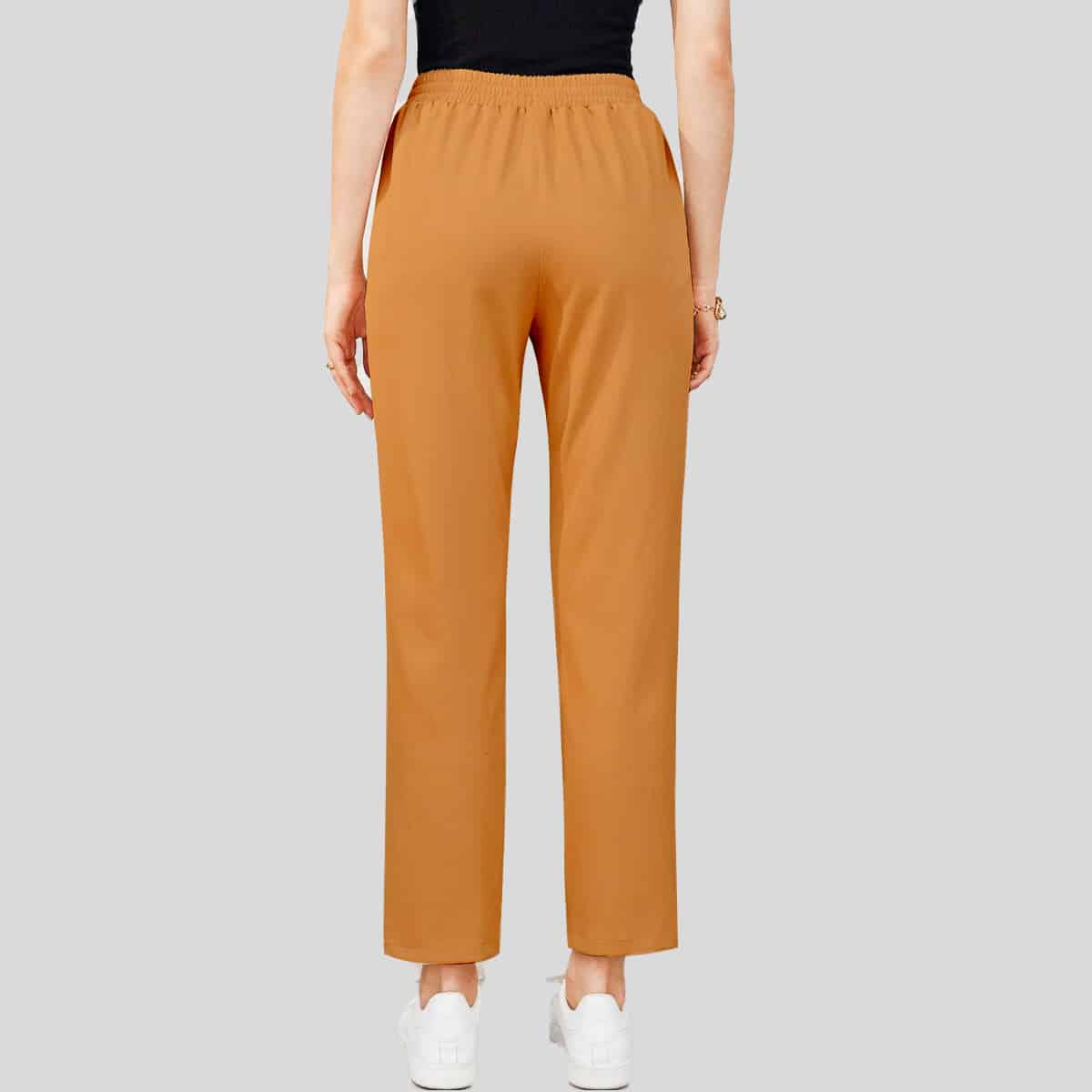 Sandstone Color Elastic Waist Seam Front Tapered Pants-RCP007