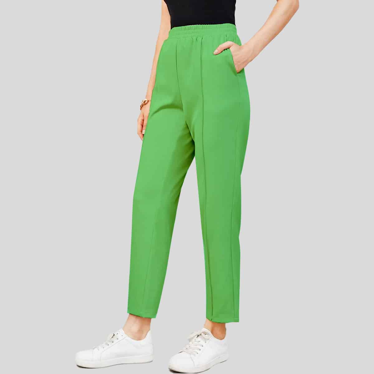 Oxfam Color Elastic Waist Seam Front Tapered Pants-RCP008