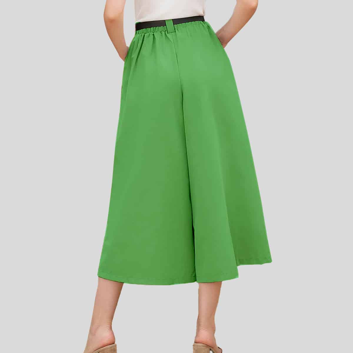 Green High Waist Slant Pockets Plicate Belted Pants-RCP014