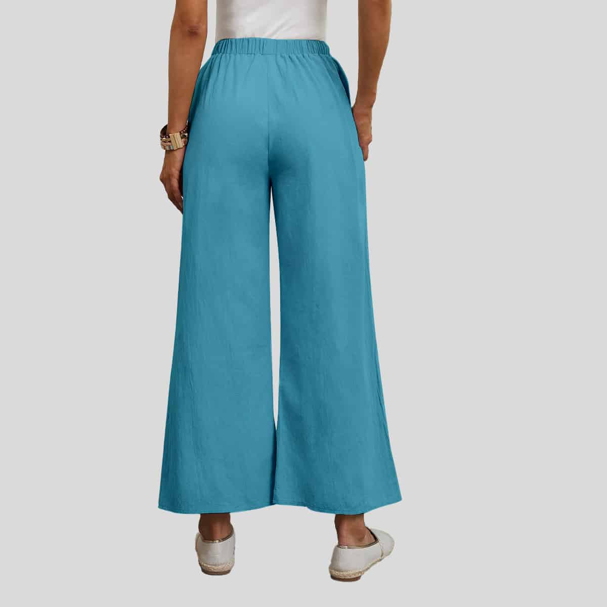 Sky Blue Slant Pockets Wide Leg Pants-RCP015