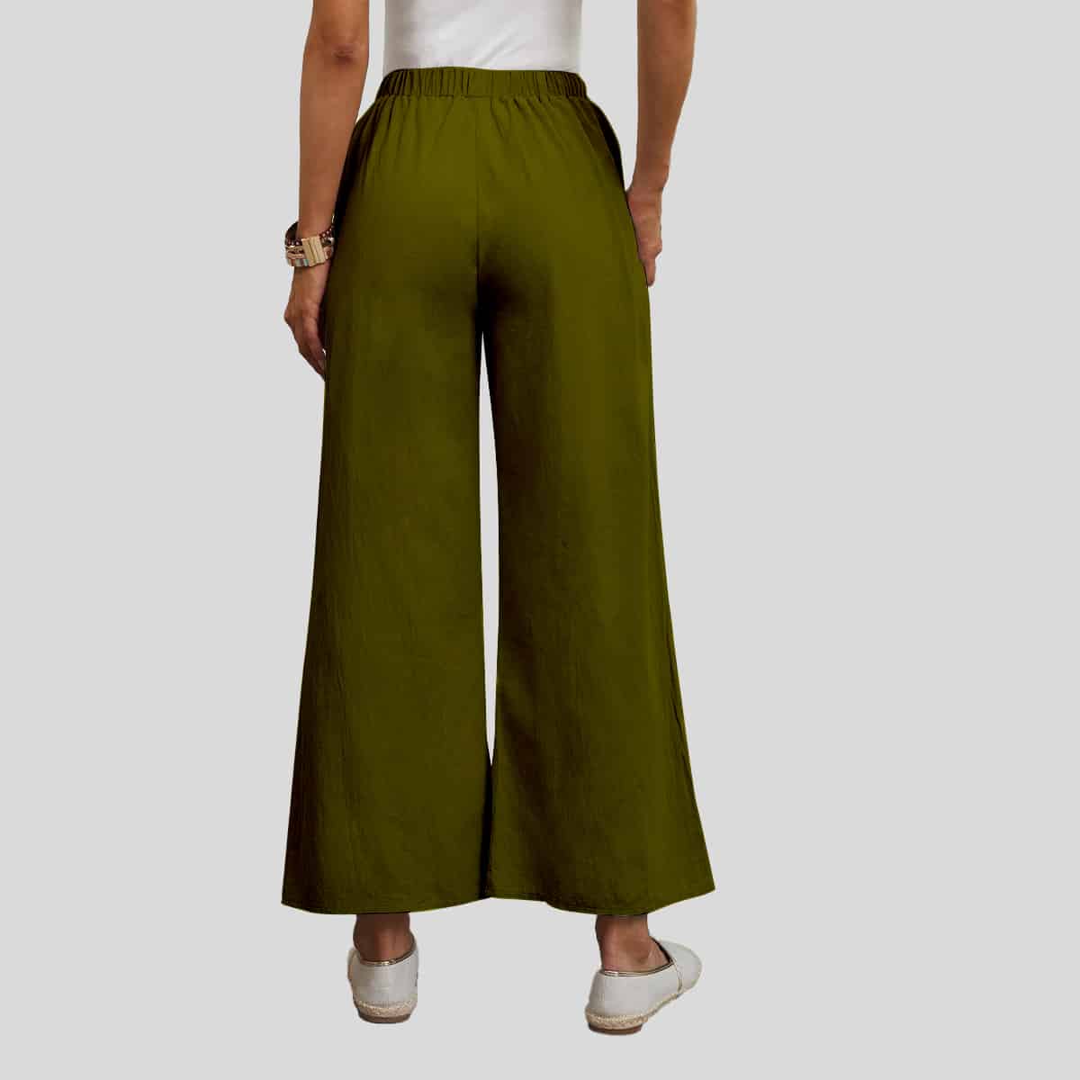 Fern Green Slant Pockets Wide Leg Pants-RCP016