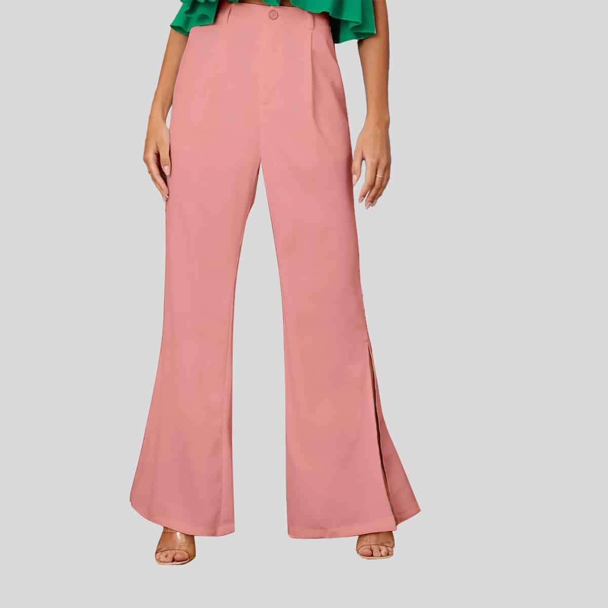 Baby Pink Split Hem Flare Leg Pants-RCP019