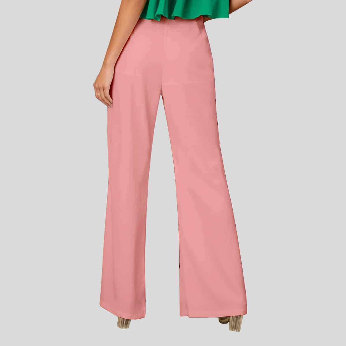 Baby Pink Split Hem Flare Leg Pants-RCP019