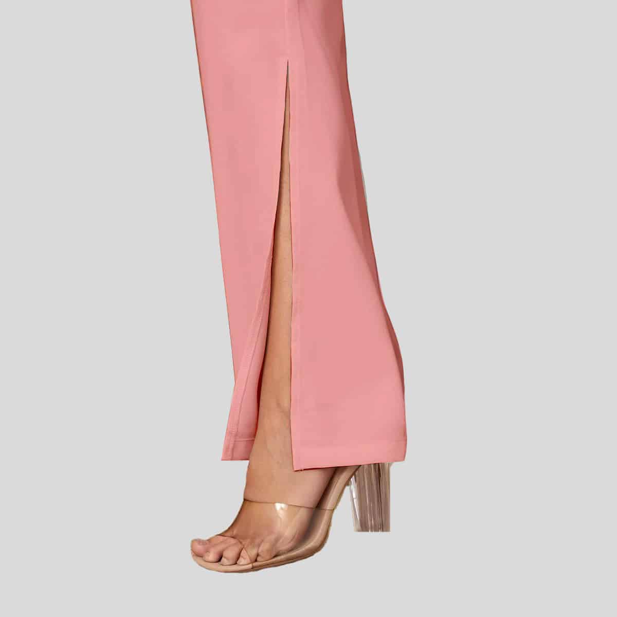 Baby Pink Split Hem Flare Leg Pants-RCP019