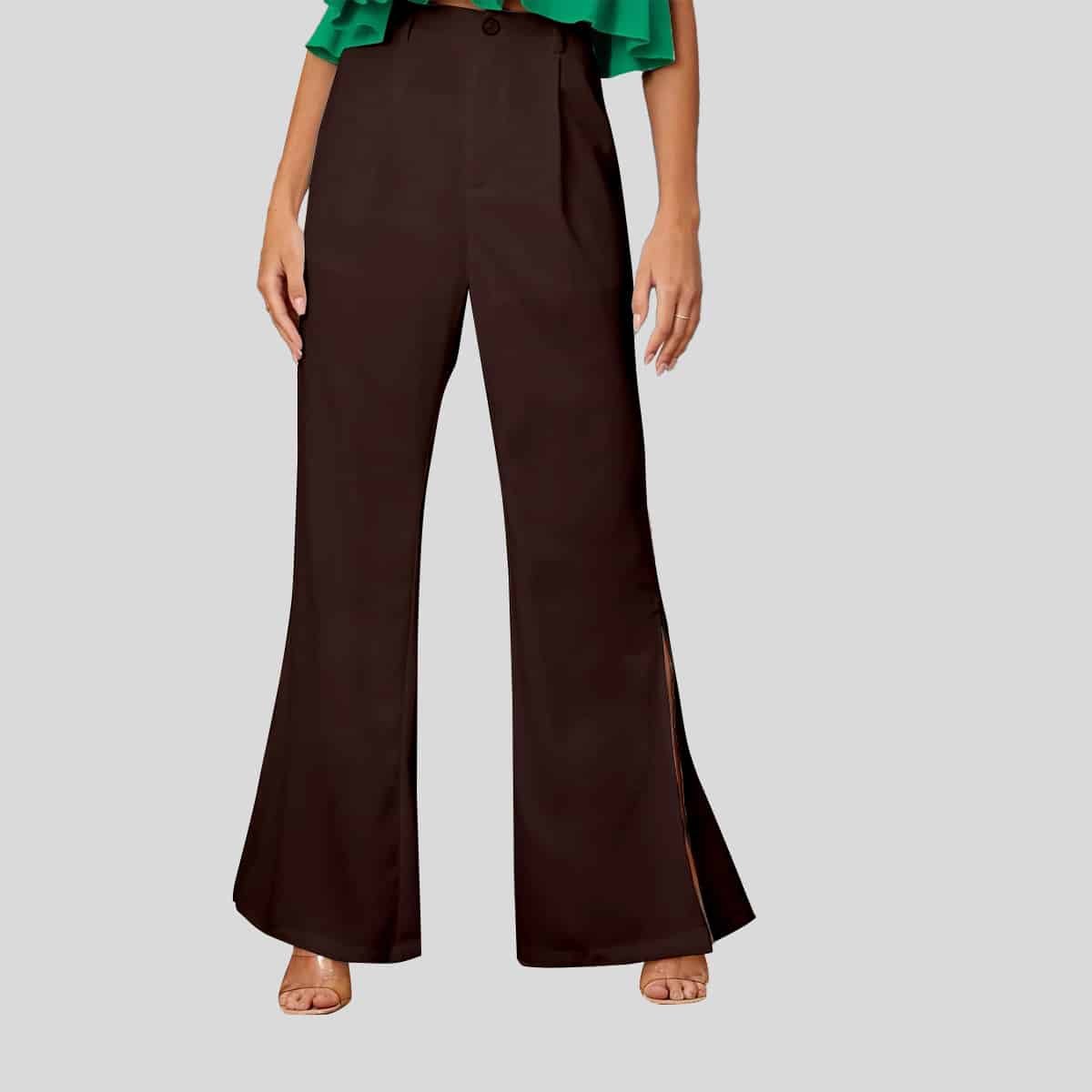 Black Split Hem Flare Leg Pants-RCP020