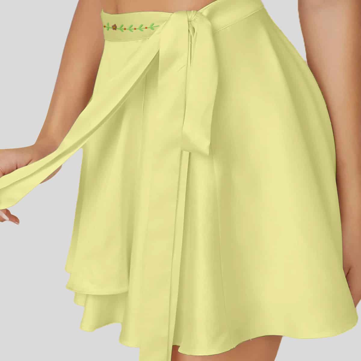 Yellow Self-Tie Mini Wrap Skirt-RCS002