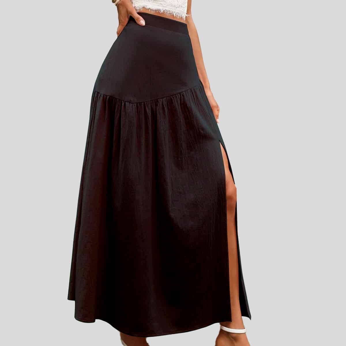 Black Split Hem Crocodile Embossed Skirt-RCS010