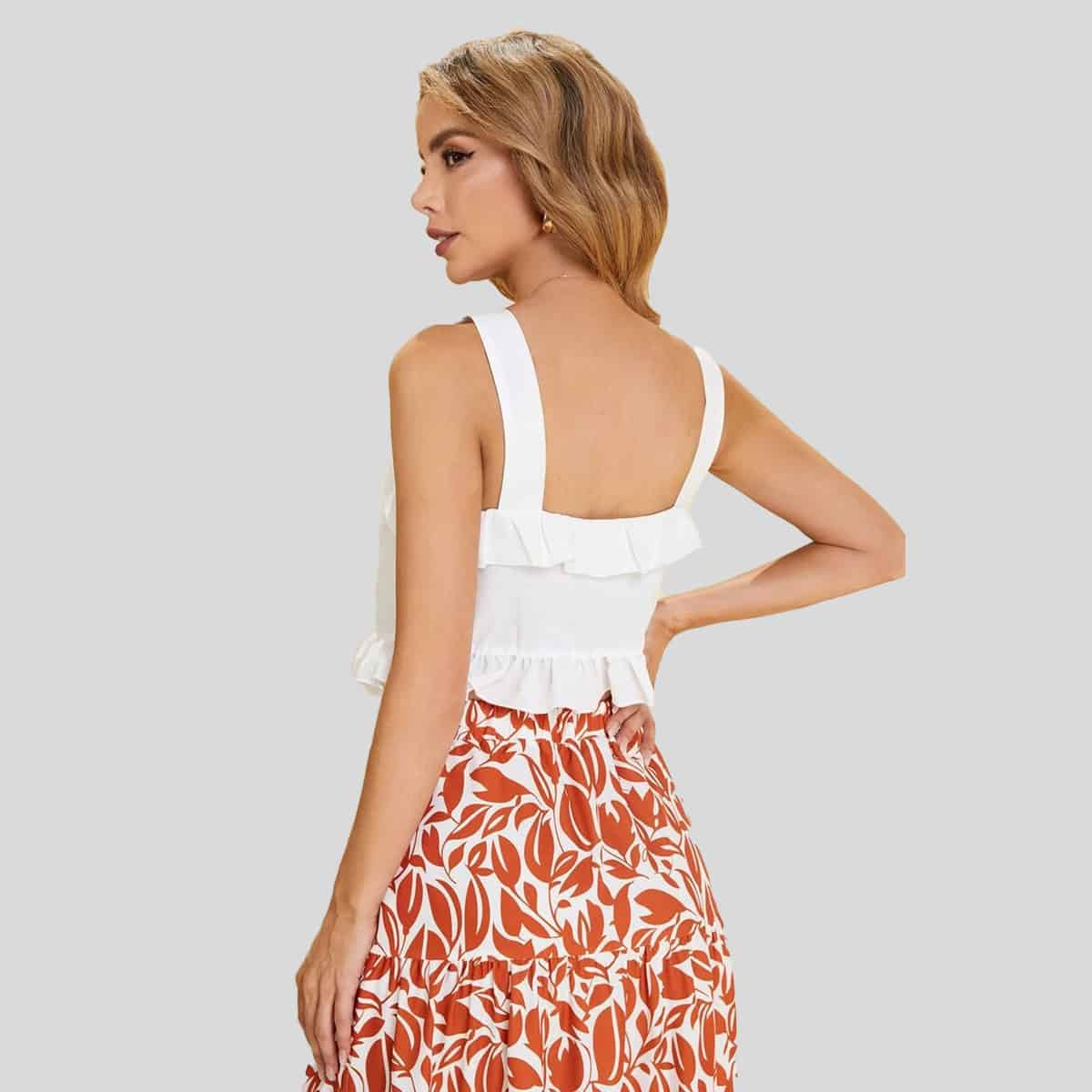 White Frill Trim Ruffle Hem Tank Top-RC0T59