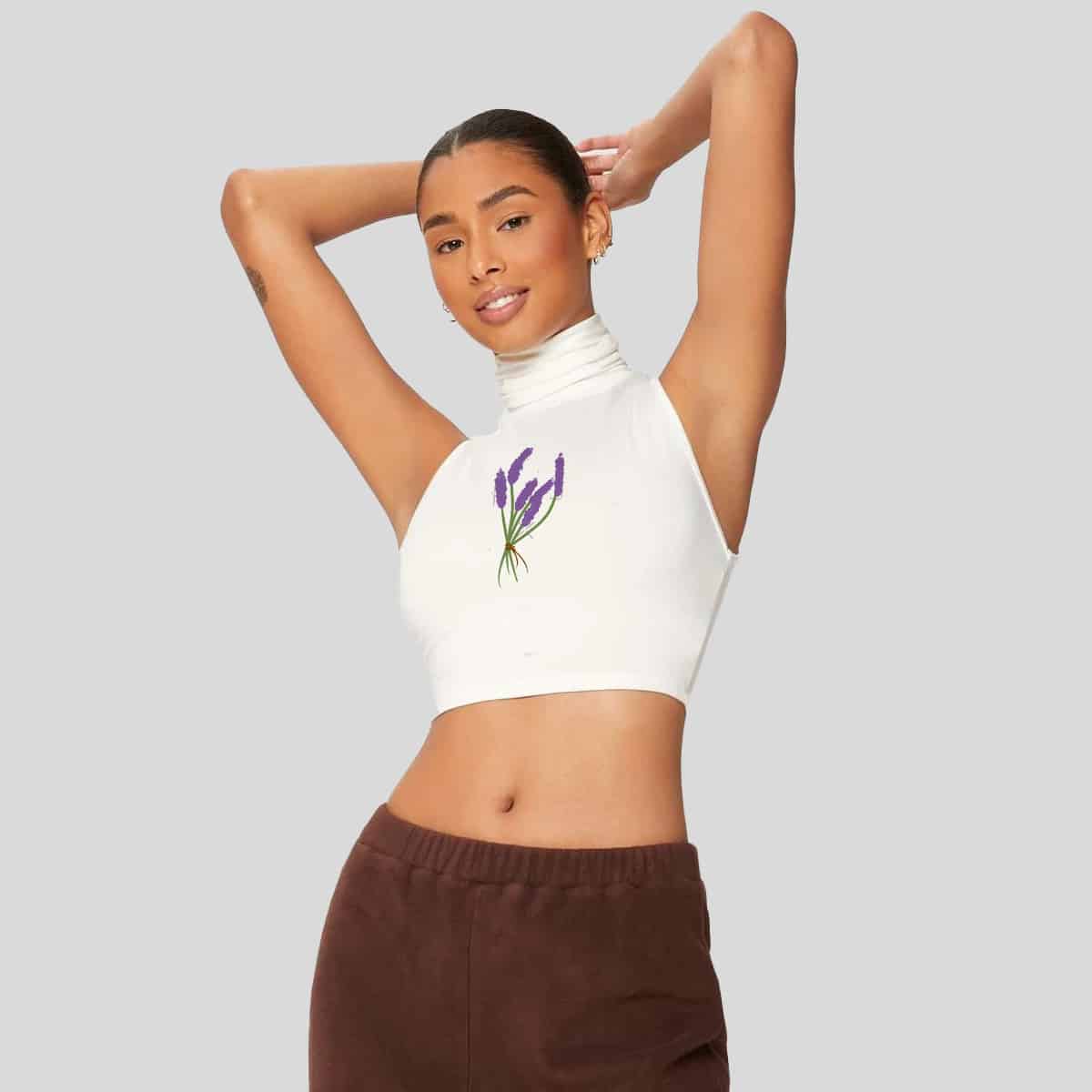 White High Neck Crop Halter Top-RCT060